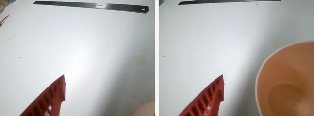 右腕相机两帧：桌面，以及杯子进入视野